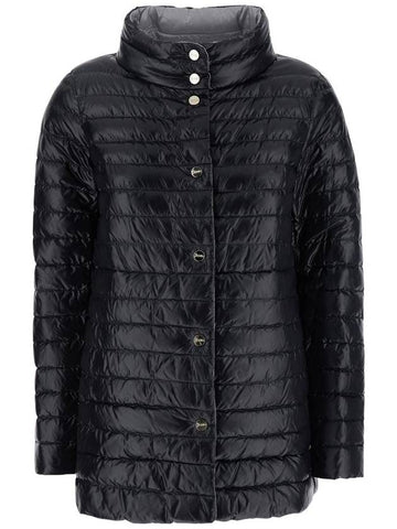 Black Down Jacket With Snap Buttoned High Neck In Tech Fabric Woman - HERNO - BALAAN 1