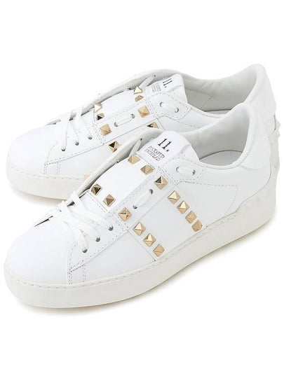 Untitled Rockstud Leather Low Top Sneakers White - VALENTINO - BALAAN 2