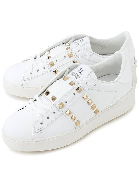 Untitled Rockstud Leather Low Top Sneakers White - VALENTINO - BALAAN.