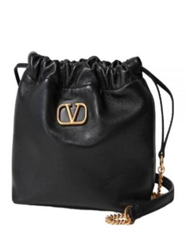 V Logo Drawstring Chain Bucket Bag Black - VALENTINO - BALAAN 2