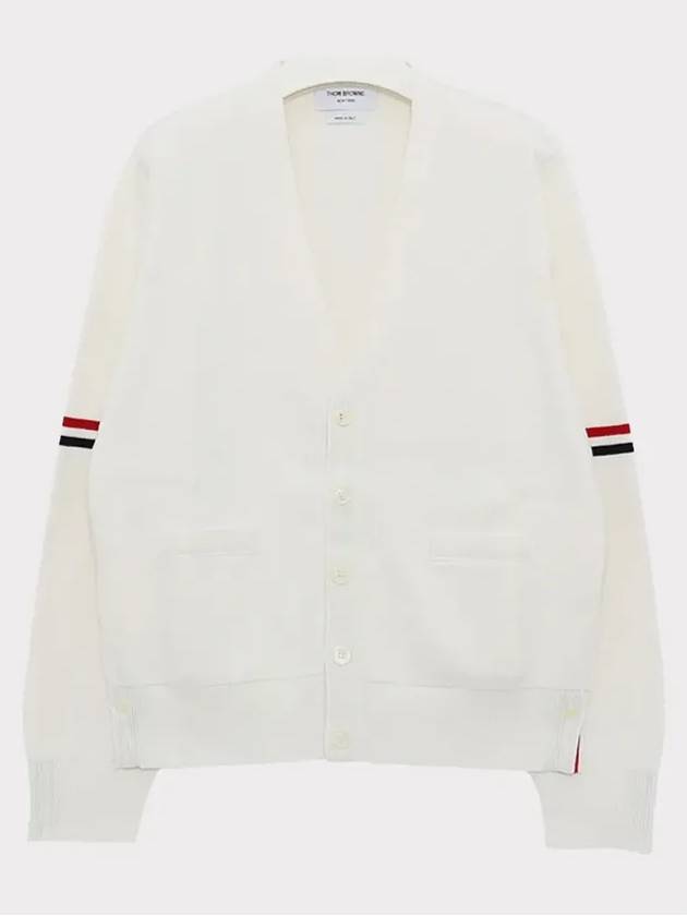 Milano Stitch Sprite Armband Cotton V-neck Cardigan White - THOM BROWNE - BALAAN 3