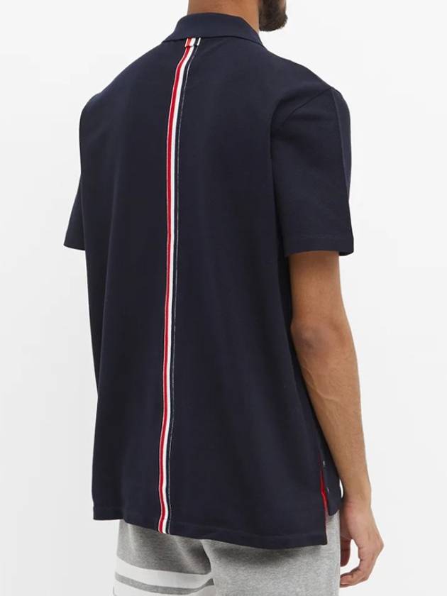 Men's Cotton Pique Center Bag Striped Short Sleeve Polo Shirt  Navy - THOM BROWNE - BALAAN 3