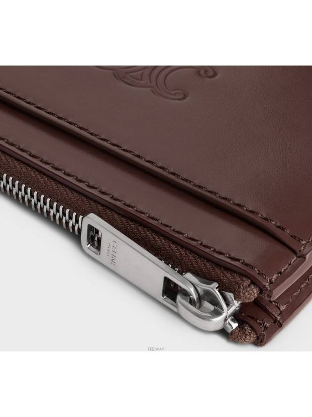 Zipped card holder Triomphe embossed satin calfskin chestnut - CELINE - BALAAN 4