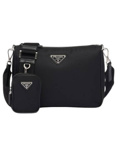 Triangle Logo Re-Nylon Saffiano Leather Shoulder Bag Black - PRADA - BALAAN 2