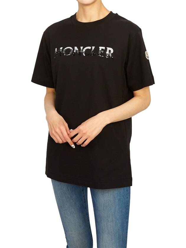 Logo Sequin Cotton Short Sleeve T-Shirt Black - MONCLER - BALAAN 6