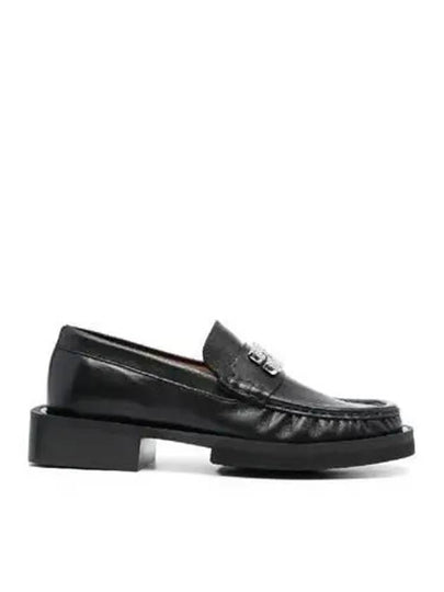 Rhinestone Logo Leather Loafers Black - GANNI - BALAAN 2