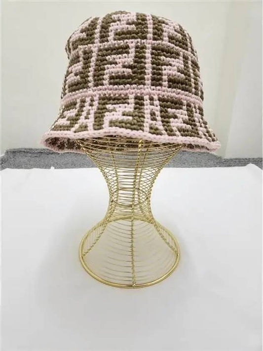 two-tone raffia bucket hat pink brown - FENDI - BALAAN.