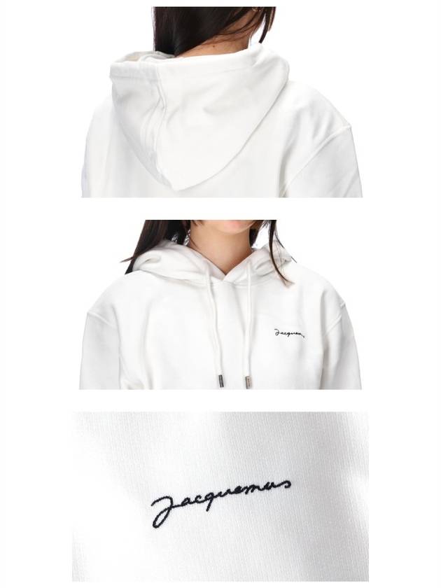 Le Brodet Embroidered Logo Cotton Hooded Top White - JACQUEMUS - BALAAN.