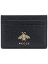 Leather Animalier Leather Card Case Wallet Black - GUCCI - BALAAN 3