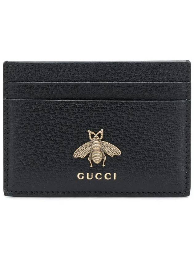 Leather Animalier Leather Card Case Wallet Black - GUCCI - BALAAN 3