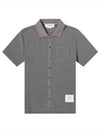 Three-Line Collar Texture Cotton Short Sleeve Shirt Grey - THOM BROWNE - BALAAN 2