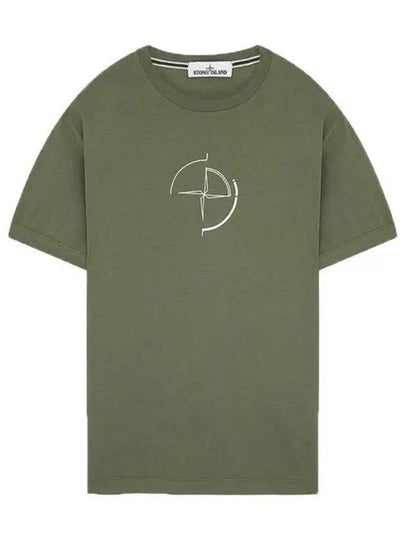 Men's Compass Embroidery Back Lettering Short Sleeve T-Shirt Khaki - STONE ISLAND - BALAAN 2