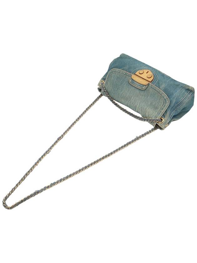 Blue Denim Canapa Logo Flap Shoulder Bag - PRADA - BALAAN 4