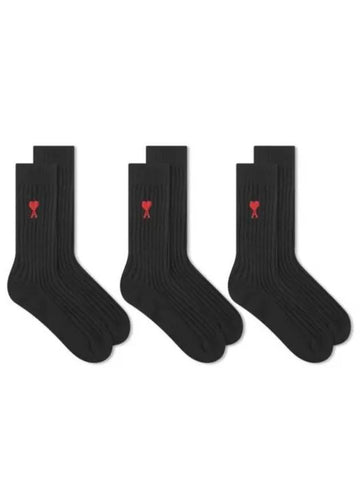 Small Heart Logo Socks 3 Pack Set Black USC606 379 - AMI - BALAAN 1