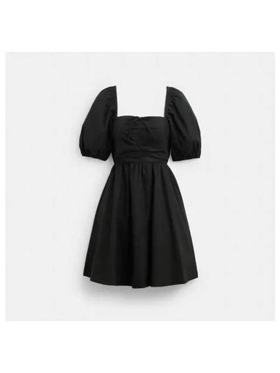 Puff Sleeve Organic Cotton Short Dress Black - COACH - BALAAN 2