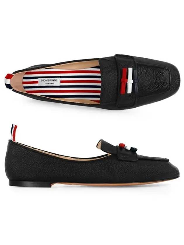 Women's Pebble Grain Leather Flexible Leather Sole 3 Bow Loafer Black - THOM BROWNE - BALAAN 3