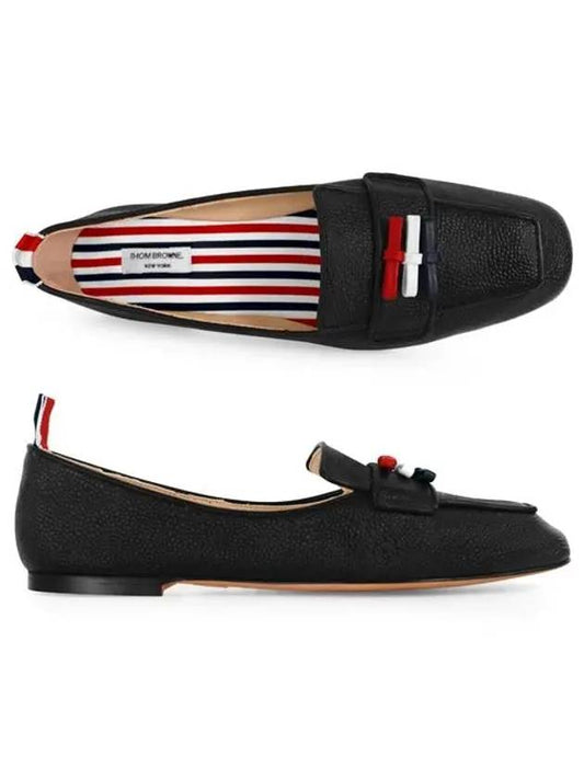 Women's Pebble Grain Leather Flexible Leather Sole 3 Bow Loafer Black - THOM BROWNE - BALAAN 2