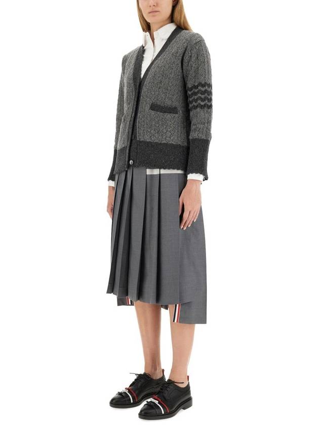 4 Bar Logo Plain Weave Wool Pleated Skirt Grey - THOM BROWNE - BALAAN 3