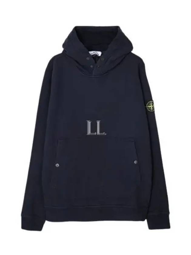 Snap Brushed Cotton Fleece Hoodie Navy - STONE ISLAND - BALAAN 2