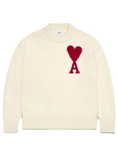 Intarsia Big Heart Logo Wool Knit Top Ivory - AMI - BALAAN 2