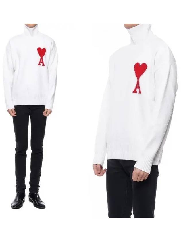 Big Heart Logo Wool Knit Turtleneck White - AMI - BALAAN 2