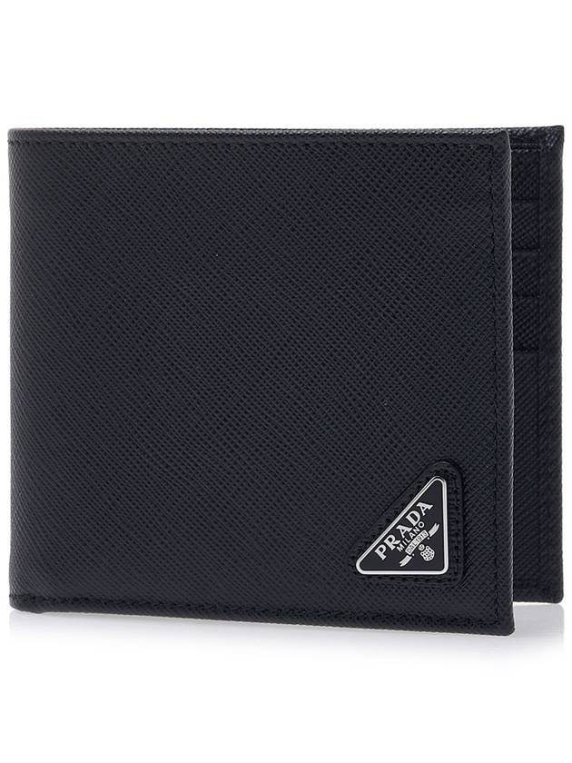 Triangle Logo Saffiano Half Wallet Black - PRADA - BALAAN 2