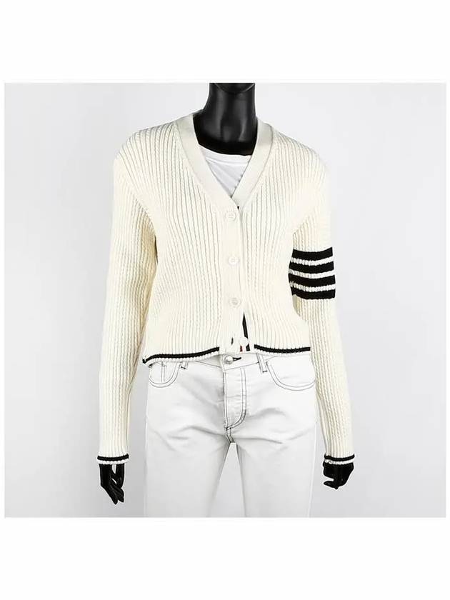 4 Bar Cable Wool Crop Cardigan Ivory - THOM BROWNE - BALAAN 3