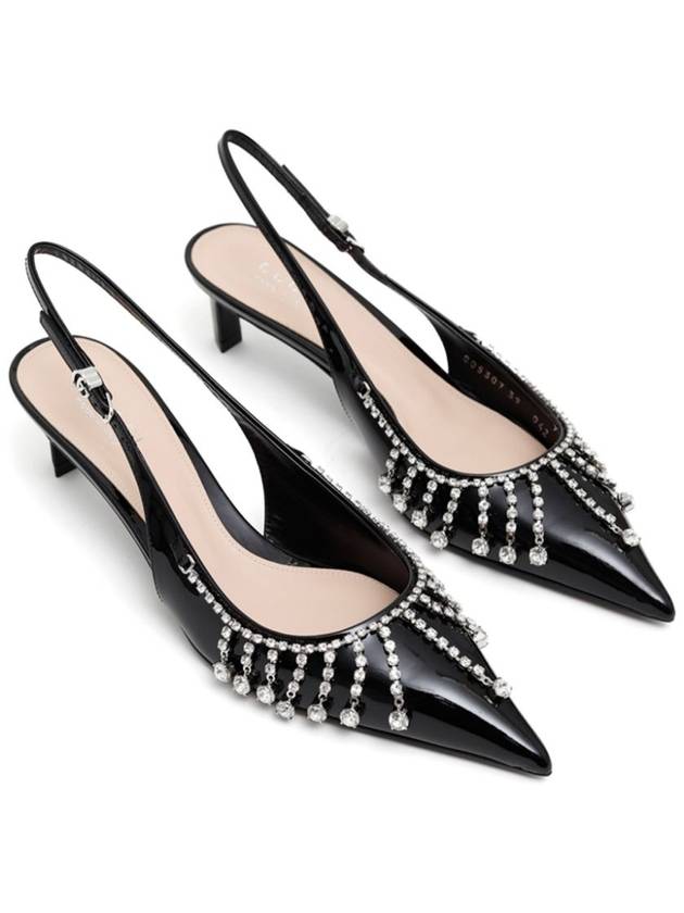 Crystal Chain Slingback Pumps Heel Black - GUCCI - BALAAN 4