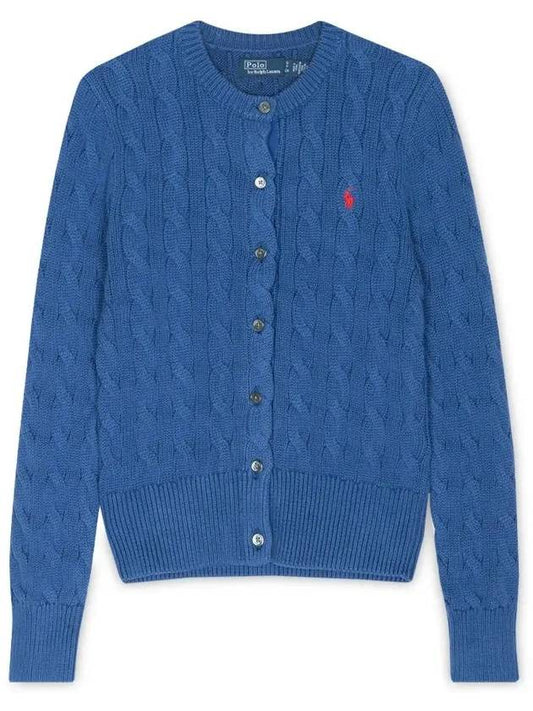 Women's Embroidered Logo Pony Cable Cardigan Blue - POLO RALPH LAUREN - BALAAN 2