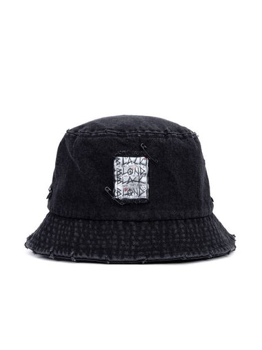 Ripped Custom Disorder Patch Denim Bucket Hat Black - BLACKBLOND - BALAAN 1