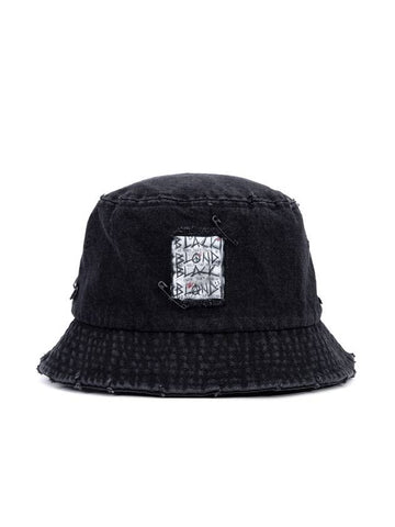 BBD Ripped Custom Disorder Patch Denim Bucket Hat Black - BLACKBLOND - BALAAN 1