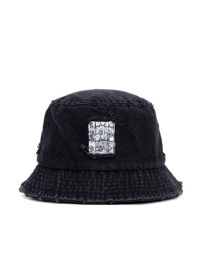 Ripped Custom Disorder Patch Denim Bucket Hat Black - BLACKBLOND - BALAAN 2