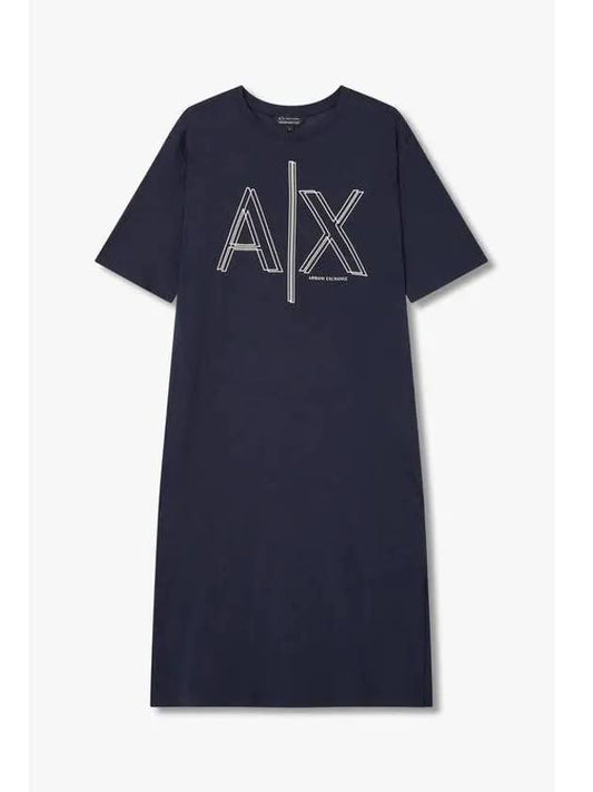 ARMANI 30 9 29 Women s Line Logo Crew Neck Dress Navy - ARMANI EXCHANGE - BALAAN 1