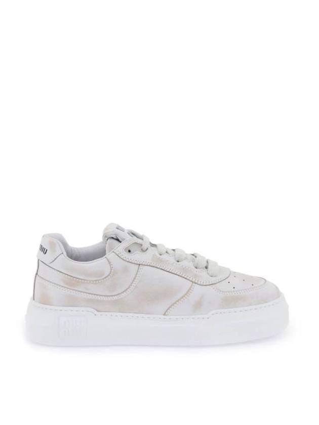 Women's Bleached Leather Low Top Sneakers White - MIU MIU - BALAAN 2