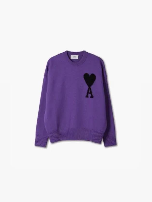 Big Heart Logo Wool Knit Top Purple Black - AMI - BALAAN 2