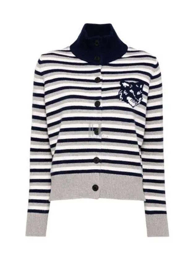 Fox Head Intarsia Stripe Regular Cardigan Black - MAISON KITSUNE - BALAAN 2