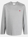 Chain Stitch Heart Logo Long Sleeve T-Shirt Heather Grey - AMI - BALAAN 2