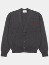 Red Heart Logo Merino Wool Cardigan Heather Grey - AMI - BALAAN 2