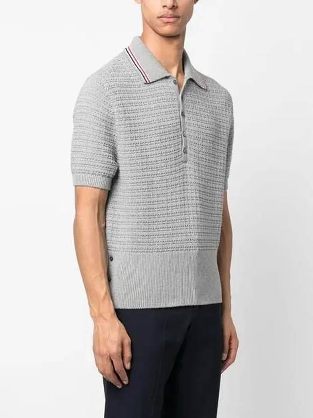 Men's RWB Trimming Knit PK Shirt Gray - THOM BROWNE - BALAAN.