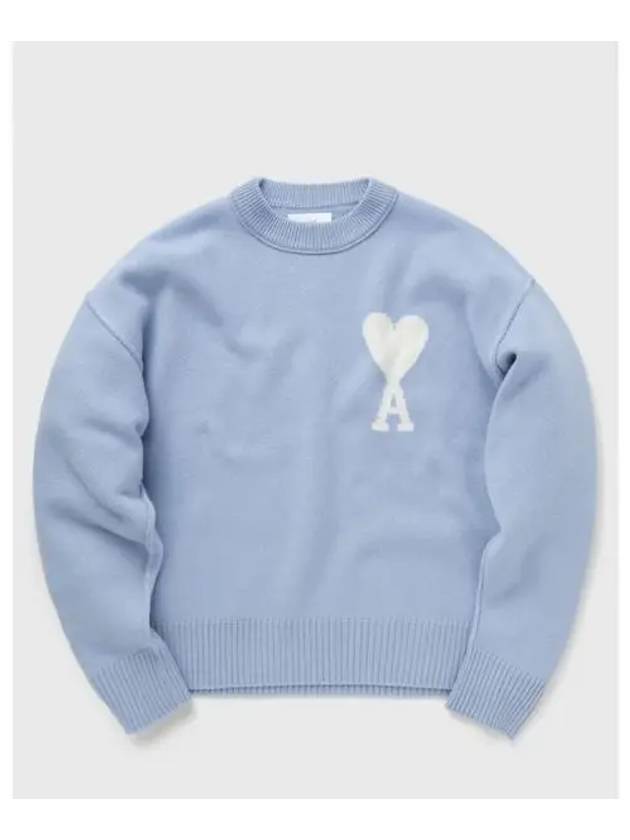 Big Heart Logo Wool Knit Top Blue - AMI - BALAAN 2