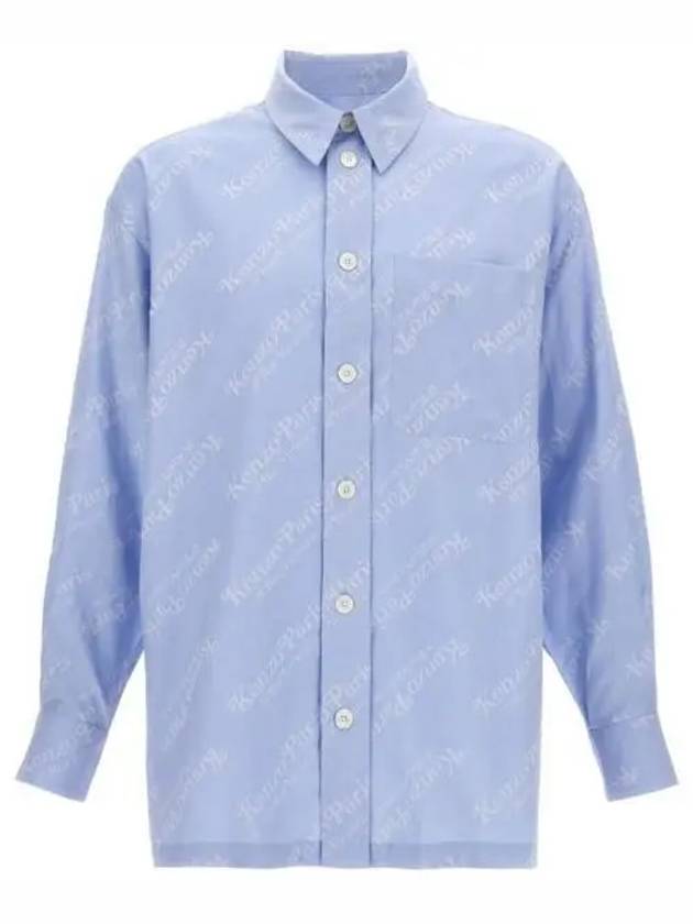 Verdy Logo Print Allover Oversized Cotton Long Sleeve Shirt Light Blue - KENZO - BALAAN 2