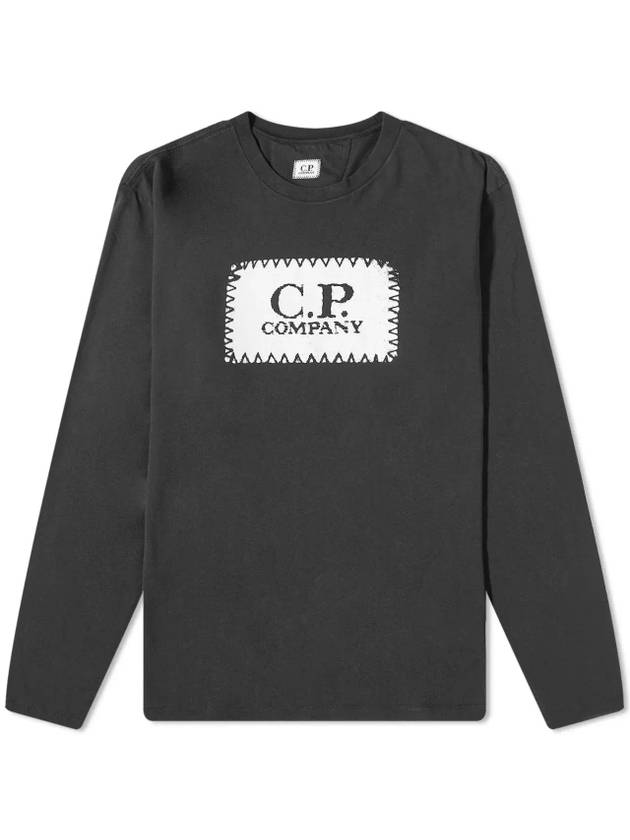 30 1 Label Logo Crew Neck Long Sleeve T Shirt Black - CP COMPANY - BALAAN 1