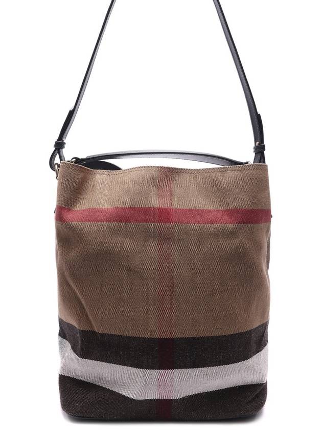 The Ashby Medium Check Hobo Canvas Bucket Bag Brown - BURBERRY - BALAAN 5