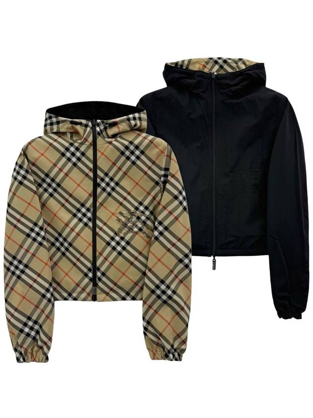 Crop Reversible Check Hooded Jacket Sand - BURBERRY - BALAAN 2