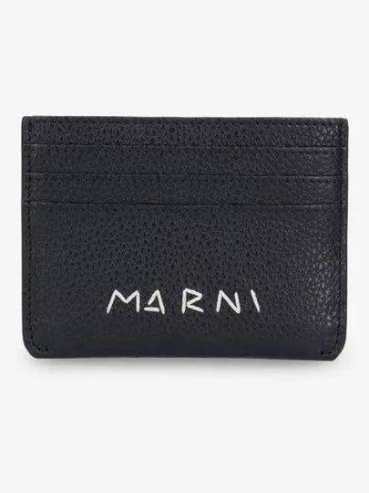 Embroidered Logo Leather Card Wallet Black - MARNI - BALAAN 2