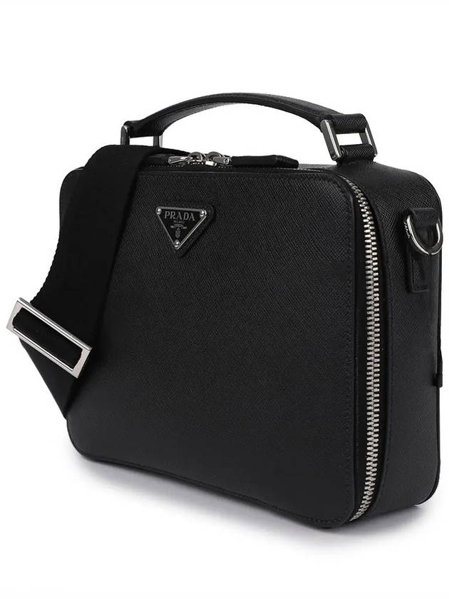 Medium Brique Saffiano Leather Cross Bag Black - PRADA - BALAAN 3