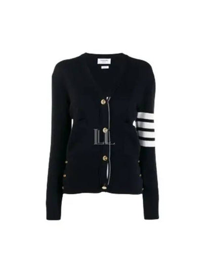 Cotton 4-Bar Milano Classic V-Neck Cardigan Navy - THOM BROWNE - BALAAN 2