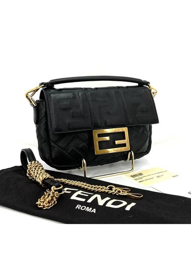 Mini Baguette Chain Cross Bag Black 8BS017 - FENDI - BALAAN 1