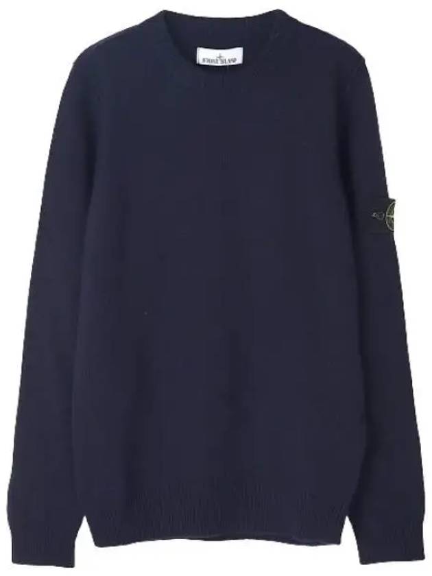 Logo Patch Crew Neck Wool Knit Top Navy - STONE ISLAND - BALAAN 2