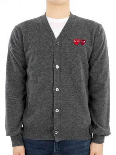 Men s Double Heart Logo Wool Cardigan Gray P1 N058 MED 1054252 - COMME DES GARCONS - BALAAN 1